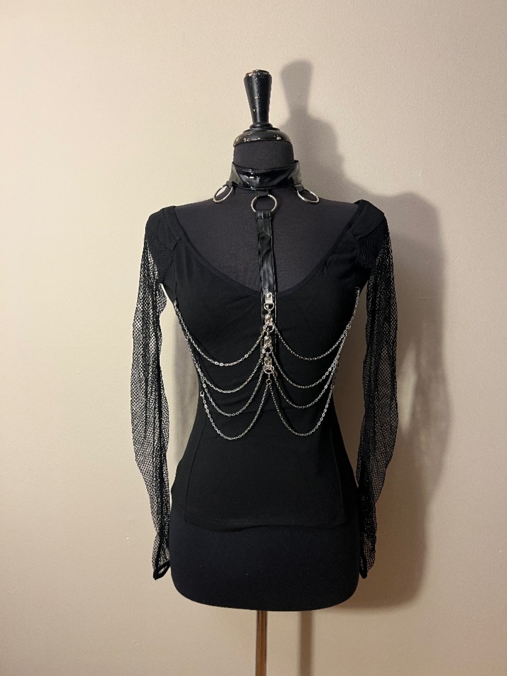 Devil Fashion Gothic Harness and Fishnet Top